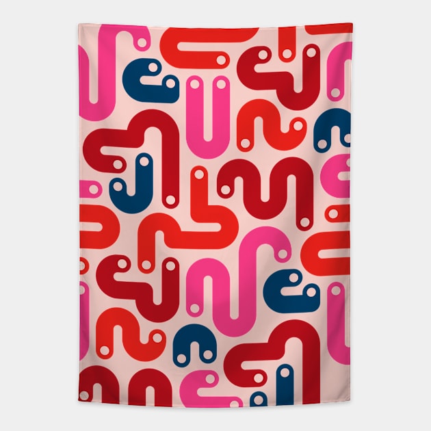 JELLY BEANS Squiggly New Wave Postmodern Abstract 1980s Geometric in Red Fuchsia Pink Burgundy Blue with Blush Dots - UnBlink Studio by Jackie Tahara Tapestry by UnBlink Studio by Jackie Tahara