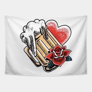 Beer heart and rose tattoo graphic Tapestry