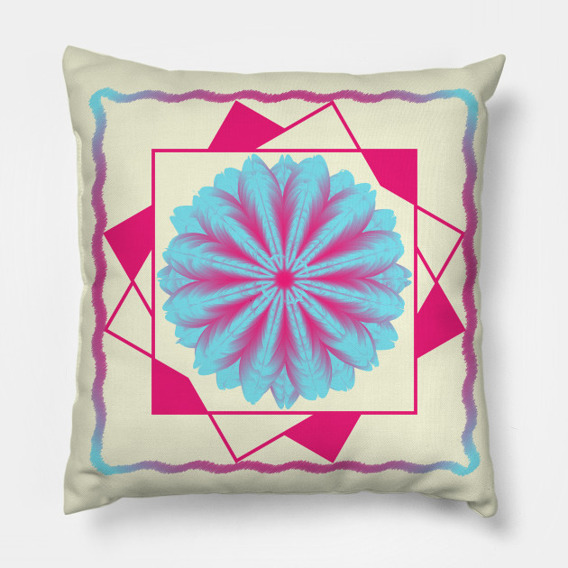 Digital Floral Mesh Flower In Pink And Blue Floral Pillow