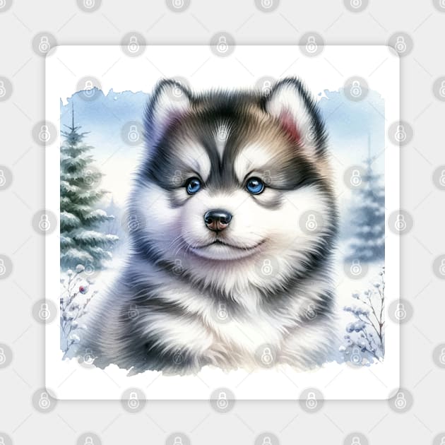 Watercolor Siberian Husky Puppies - Cute Puppy Magnet by Aquarelle Impressions