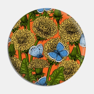 Dandelion meadow on orange Pin