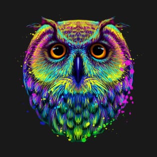 owl head colorful neon portrait T-Shirt