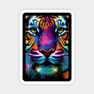 Pop Art Tiger Face In Vibrant Colors - A Unique and Playful Art Print For Animal Lovers Magnet