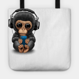 Chimpanzee Dj with Headphones and Cell Phone Tote