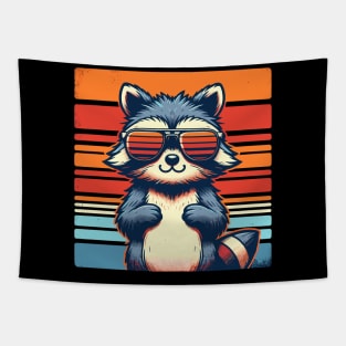 Cool Retro Raccoon in Sunglasses 70s 80s 90s Funny Raccoon Tapestry