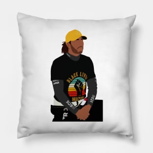 Lewis Hamilton at the 2020 Abu Dhabi Grand Prix kneeling with a Black Lives Matter shirt Pillow