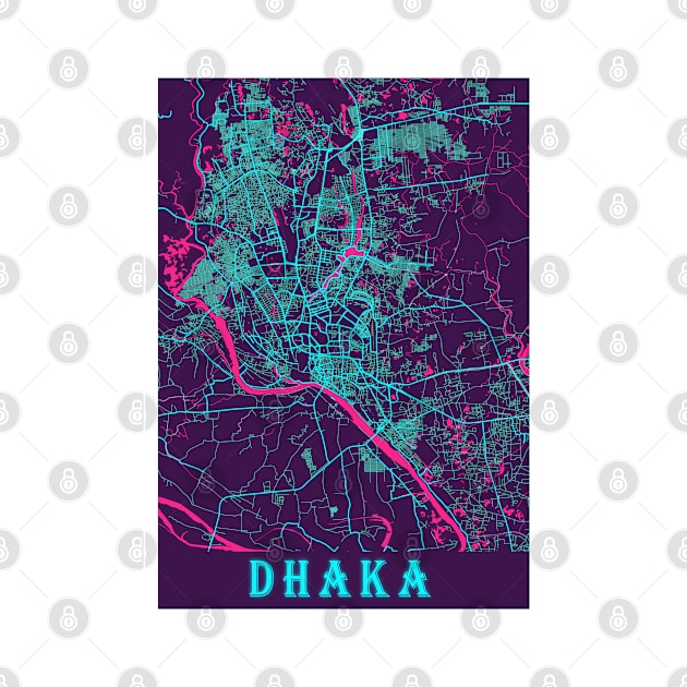 Dhaka Neon City Map, Dhaka Minimalist City Map Art Print by tienstencil