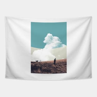 Old Man With Dog In Fields Graphic Poster Tapestry