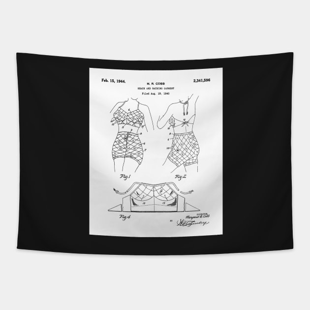 Two Piece Bathing Suit Patent - Fashion Designer Beach House Art - White Tapestry by patentpress