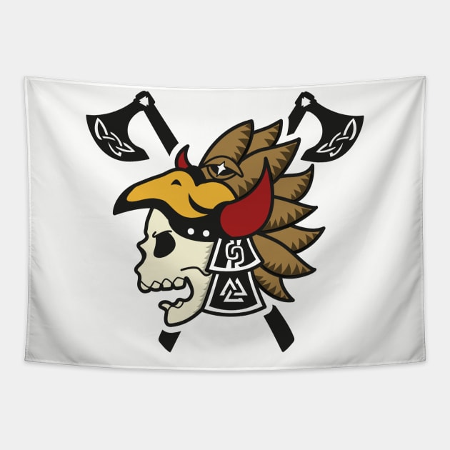 Viking Aztec Warrior Skull Tapestry by ChocolateBono