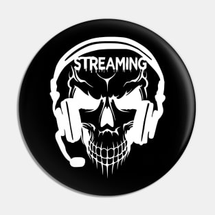 Gamer Streaming Skull Wearing Headset Pin