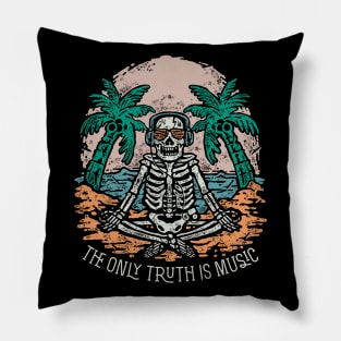 Meditating skeleton vintage hand drawn Pillow