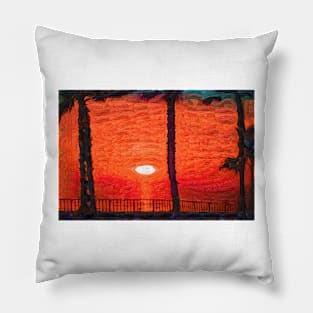 Bright Orange Tropical Sunset Pillow