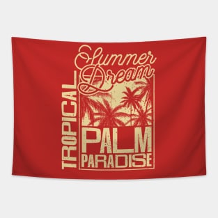 Tropical Palm paradise retro beach typography Tapestry