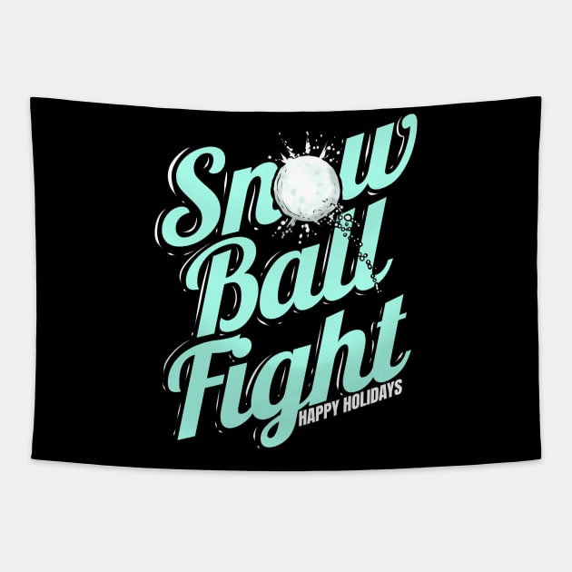 Snow Ball Fight Happy Holidays On Christmas Tapestry by SinBle