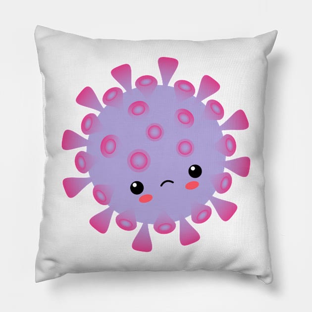 Kawaii Illustration Corona Virus Pillow by Piakolle