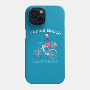 Venice Beach California Watercolor Bicycling French Girl Woman Phone Case