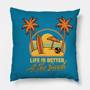 Life Is Better At The Beach Summer Vacation Palm Trees Surf Pillow