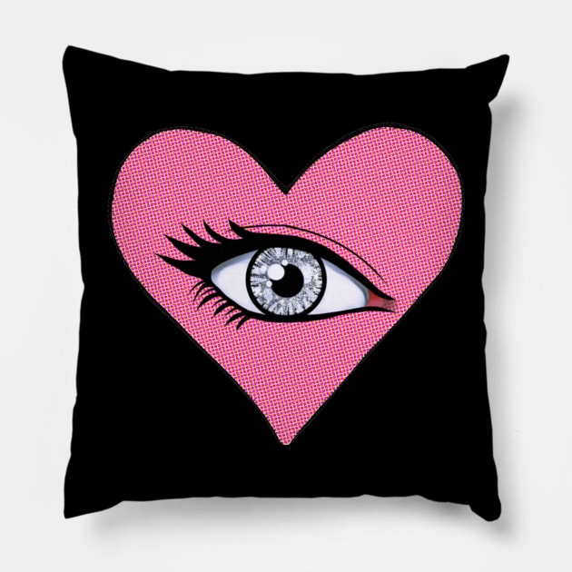 Glitter Eye In Pink Love Heart Pillow by ROLLIE MC SCROLLIE