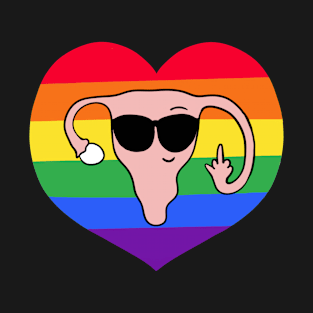 Pride flag with middle finger uterus for equal rights T-Shirt