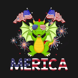 Merica Dragon Usa American Flag Independence T-Shirt