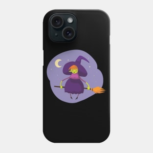 Witch Flying on Broomstick on a Starry Night Phone Case