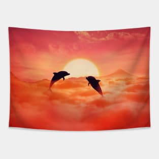 flying dolphins Tapestry