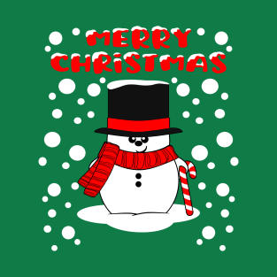 Merry Christmas Snowman Top Hat and Candy Cane T-Shirt