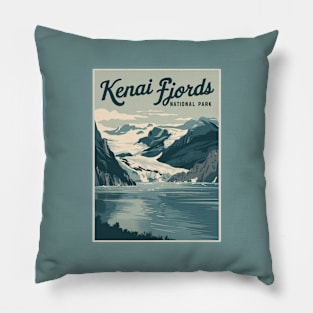 Kenai Fjords National Park Retro Travel Pillow