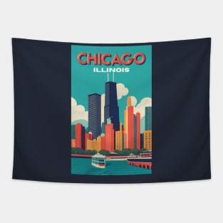 A Vintage Travel Art of Chicago - Illinois - US Tapestry