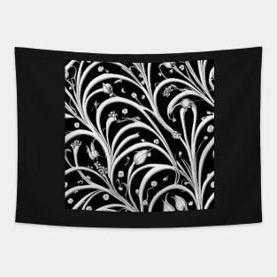 Vintage Floral Cottagecore  Romantic Flower Peony Rose Design Black and White Tapestry