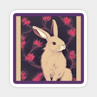 Vintage Mini Rex Rabbit in Beautiful Flowers Magnet