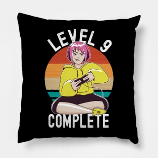 Level 9 Complete Girls Loves Anime Gamer 9th Birthday Girl Pillow