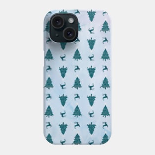 Pretty Teal Green Christmas Trees & Reindeer Pattern on Pink Blue Ombre Phone Case