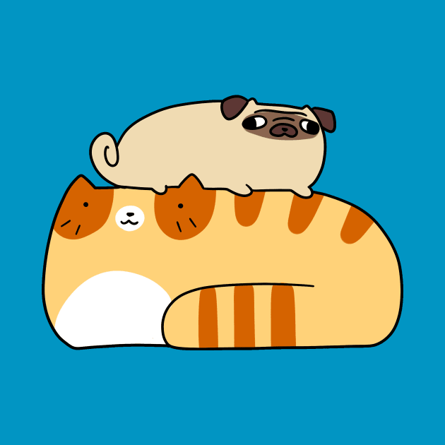 Tabby Cat and Little Pug by saradaboru