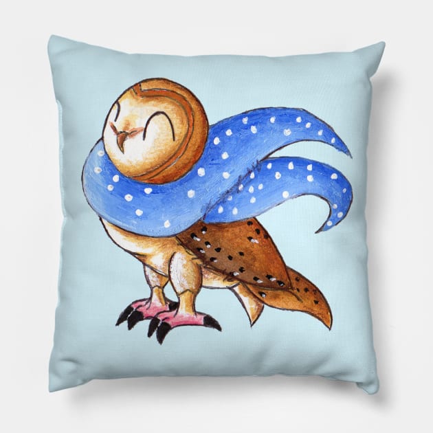 Cozy Christmas Barn Owl Pillow by KristenOKeefeArt