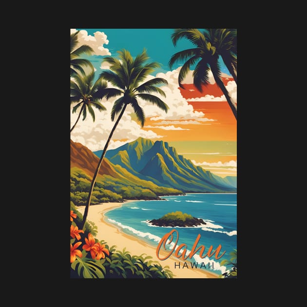 Oahu Hawaii Modern Travel Poster Vintage Style by LittleBean