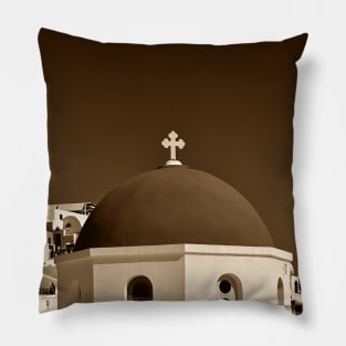 A Church in Santorini in Sepia Pillow