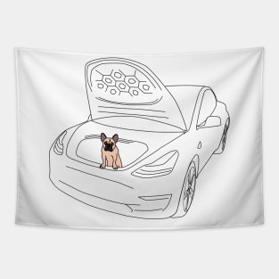 French Bull Dog Puppy in a Tesla Model 3 Frunk Tapestry