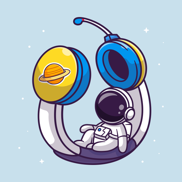 Cute Astronaut Sitting On Headphone In Space Cartoon by Catalyst Labs