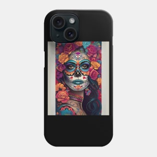 Expressive Sugar Skull Art: Woman in Festive Skull Makeup Phone Case