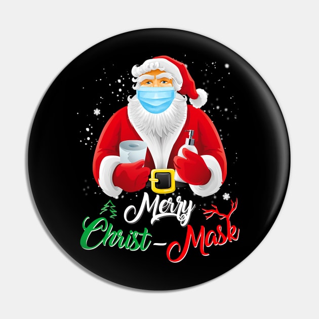 Merry Christmas 2020 Quarantine Santa Mask Funny Pin by lostbearstudios