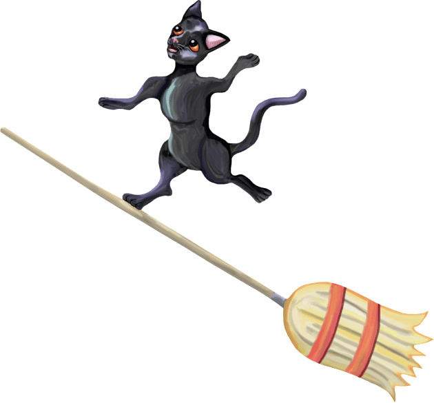 Broom Surfing Black Cat Kids T-Shirt by Art by Deborah Camp