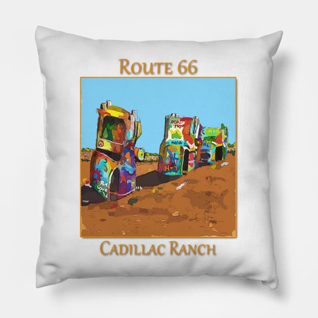 Cadillac Ranch, Route 66 Pillow by WelshDesigns