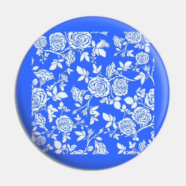 Roses in Blue and white Pattern Pin by JulietLake