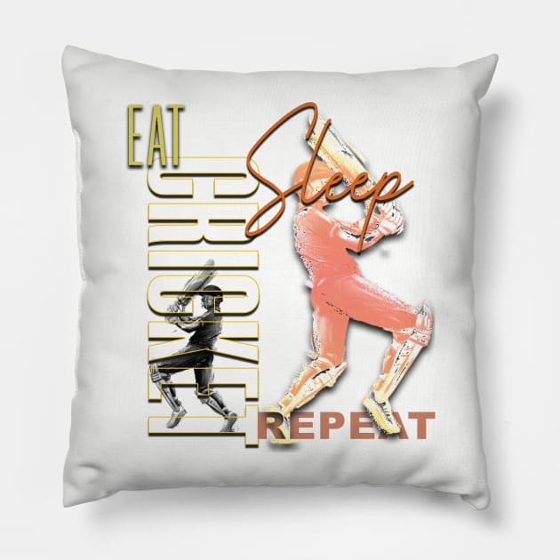Eat sleep cricket repeat Pillow by TeeText