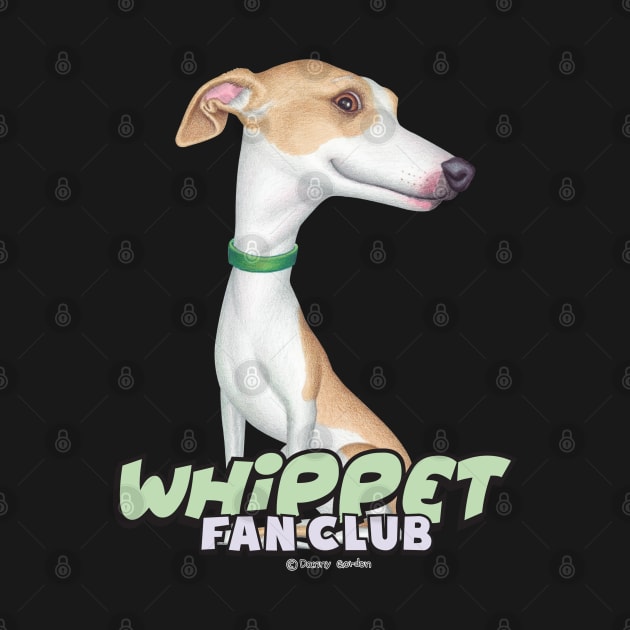 Cute whippet dog posing on Whippet with Green Collar tee by Danny Gordon Art