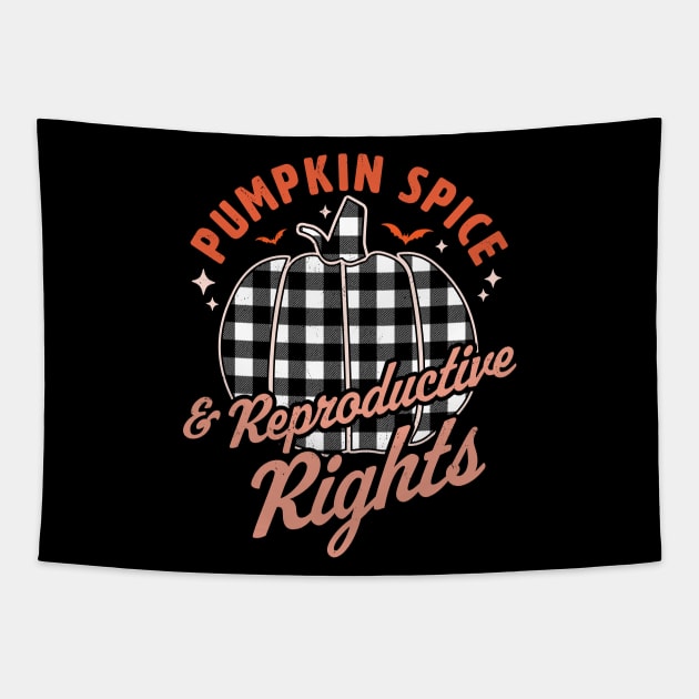 Pumpkin Spice And Reproductive Rights Halloween Pumpkin Tapestry by OrangeMonkeyArt