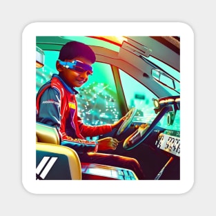 Cyber Boy Race Car Driver Magnet