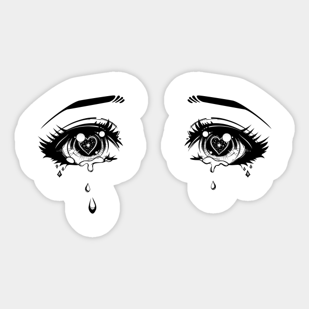 Sad anime eyes tears in her big blue Royalty Free Vector